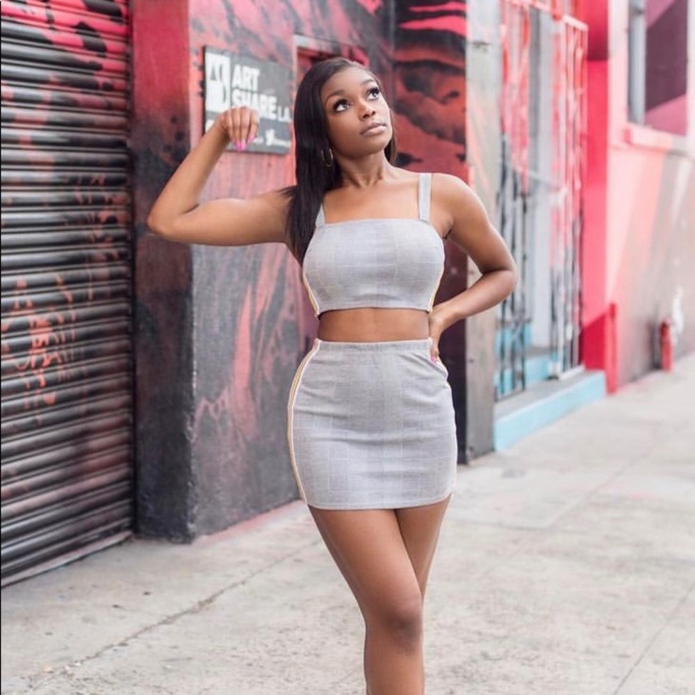 Bodycon two piece set, top and miniskirt